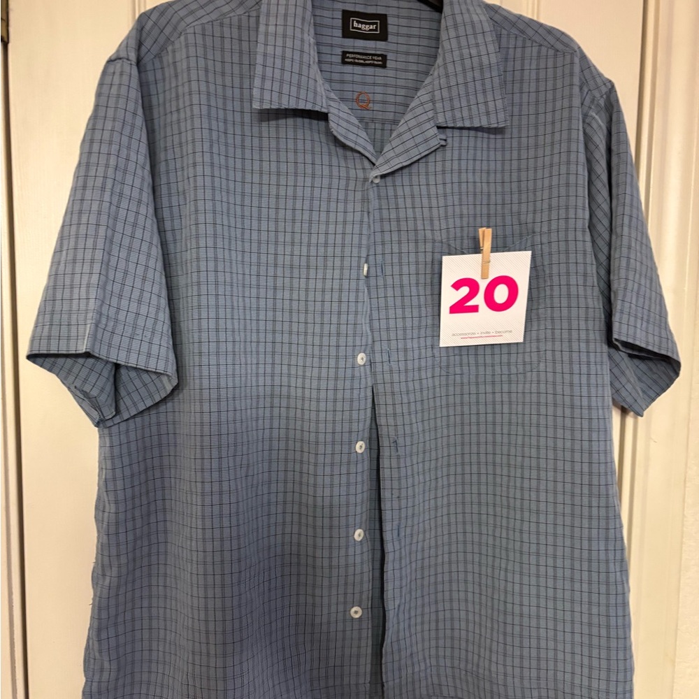 Haggar Blue Casual Button Down Shirt Short Sleeve